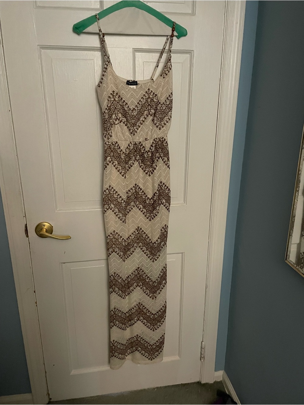 Venus Cream Maxi Dress with Brown Chevron crochet pattern